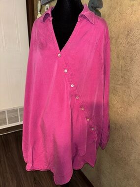 3X Soft Surroundings Pink wrap shirt Tencel Lyocell tab sleeves soft